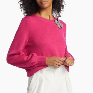 Kate Spade Mainline Crystal Bow-Embellished Sweater in PomPom Pink